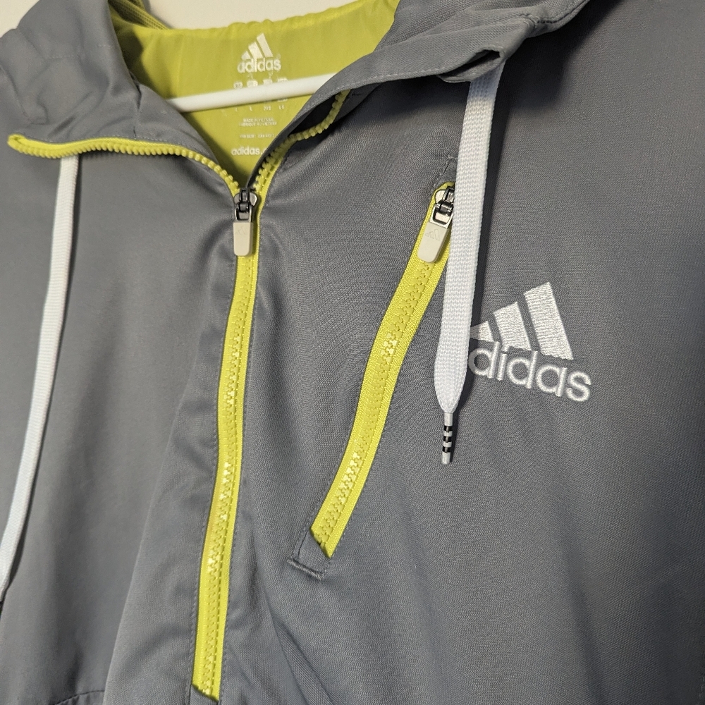 Adidas Men's L - Gray Windbreaker Jacket with Yellow Stripes - Picture 3 of 9